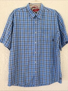 Billabong Men’s Light Blue Plaid Short-Sleeve Button-Down Shirt size L